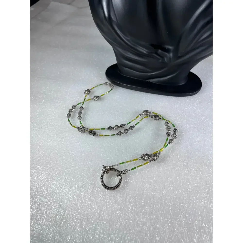 Green Yellow beaded Eye Wear Glasses ID Chain Holder Accessory NEW Deadstock